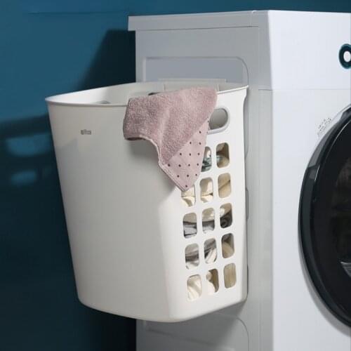 Portable Wall Hanging Laundry Basket Bathroom Clothes Storage Baskets Home Dirty Hamper Sturdy Handle with No Drilling Hooks