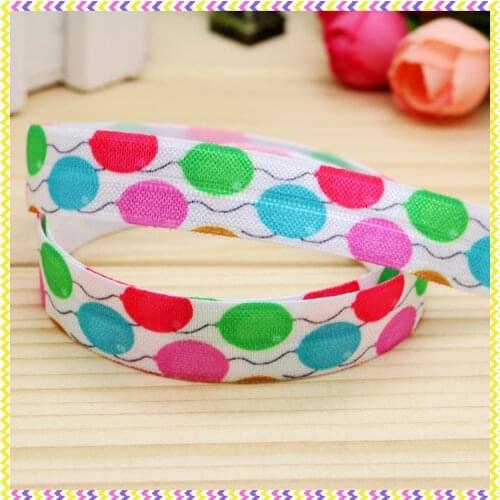 DHK 5/8'' 5yards Fold Elastic FOE balloon printed headband headwear hair band diy decoration OEM Wholesale E51