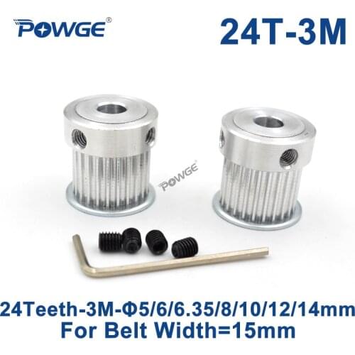 POWGE 24 Teeth HTD 3M Synchronous Pulley Bore 5/6/6.35/8/10/12/14mm for Width 15mm 3M Timing belt HTD3M pulley gear 24Teeth 24T