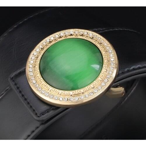 High-grade round Emerald Buckle Belt Mens Fashion Luxury brand Designer Genuine Leather Black Belt Young Casual Waistband