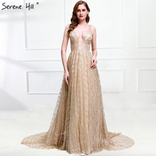 Luxury Bling Deep-V Sexy Tulle Evening Dresses 2021 Sexy Sleeveless Backless Formal Evening Gowns LA6251