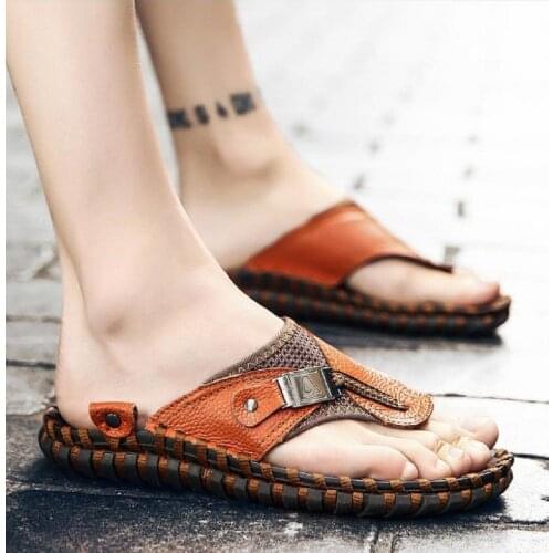 2021 Summer Sandals Men Classic Roman Open-Toed Slipper Outdoor Beach Rubber Leather Shoes Flip Flop Water Comfortable Big Size