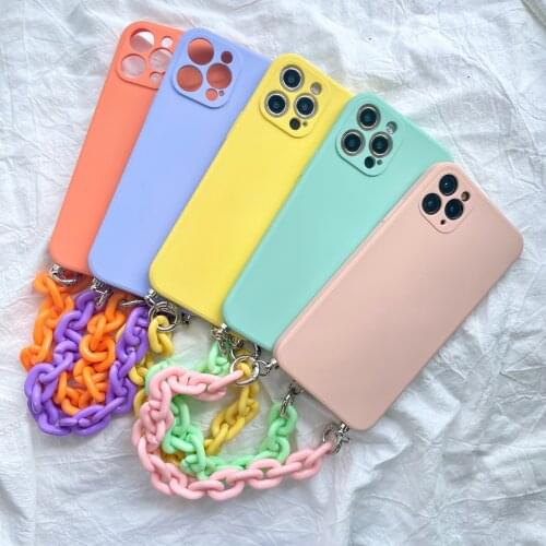 Mint Chain Bracelet Hand Holder Cover For iPhone 12 Pro Max 11 XR 7 8 Plus X XS MAX 6 7 8 Plus 6s Silicone Cute Candy Cases 11