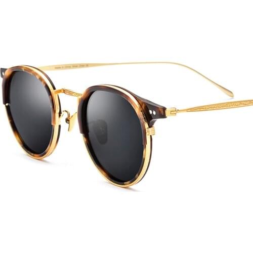 Sunglasses Titanium Acetate Full Frame Men Vintage Round True Vision Women Retro UV Protection Eyewear JDA3091
