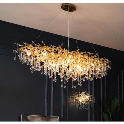 Modern Crystal Chandelier Luxury Golden Branch Crystal Chandelier Living Room Hotel Lobby Island Decoration Light