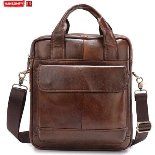 New Business Men Shoulder Bag Data Package Male Multi-function Messenger Bags Genuine Leather Crossbody Flap Handbags Vintage