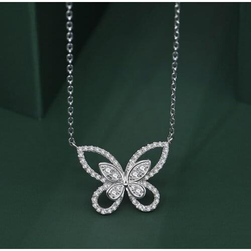 Sparkling High Carbon Diamond Real 925 Sterling Silver Butterfly Pendant Necklace For Women Cute Girls Party Fine Jewelry Gift