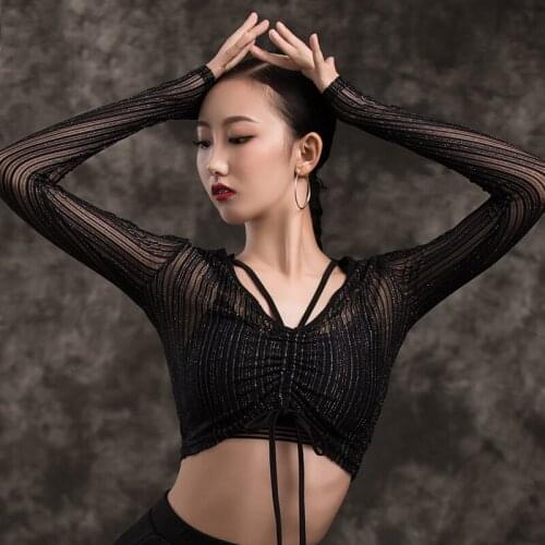 2021 New Style Latin Dance Costumes Long-Sleeved Top Latin Practice Clothes Adult WomenS Latin Dance Performance Wear DQS6452