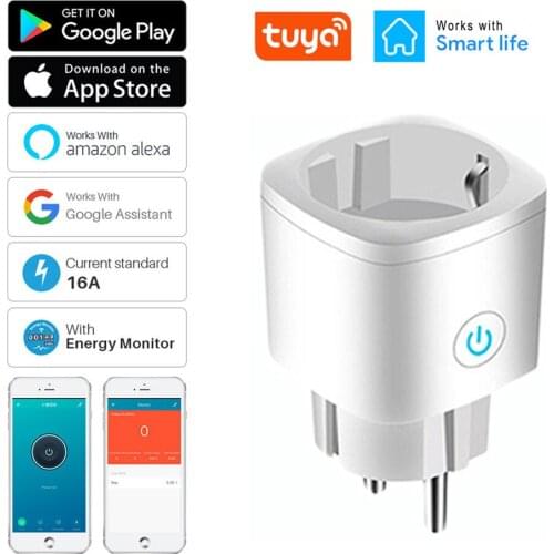 WiFi Tuya Smart 16A EU Plug Power Socket Outlet Tuya APP Smart For Alexa Google Assistant Voice Control Power Monitor Timing