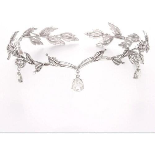 Vintage Crystal Bridal Hair Accessory Wedding Imitation Rhinestone Waterdrop Leaf Tiara Crown Headband Frontlet Bridesmaid Hai