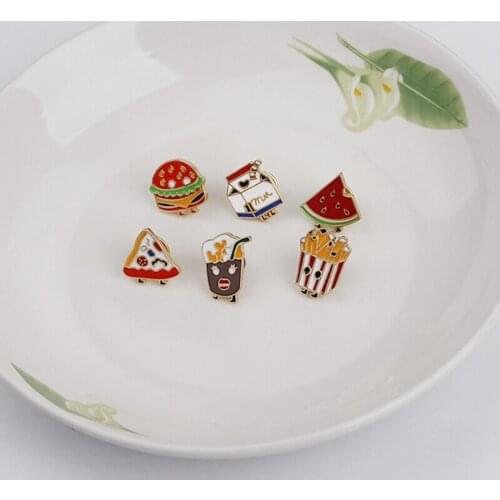 Funny Creative Fruit Fries Burger Milk Brooch Tie Enamel Pin Milk Cake Pizza Badge Fries Lapel Pin Badge Chocolate Drink Brooch