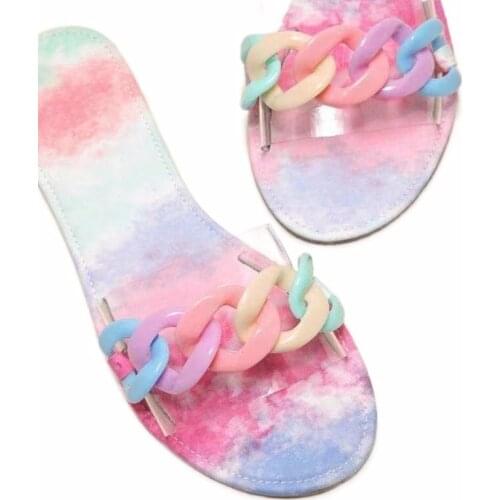 2021 New Womens Sandals and Slippers Fashion Square Toe Ladies Sandals Square Root Multicolor Flat Slippers Open Toe Shoes