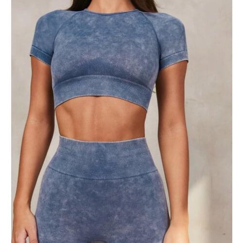 2pcs Women Seamless Yoga Sets Frosted Washed Seamless Yoga Clothing Suit High Elastic Short-sleeved Shorts Sports Fitness Suit