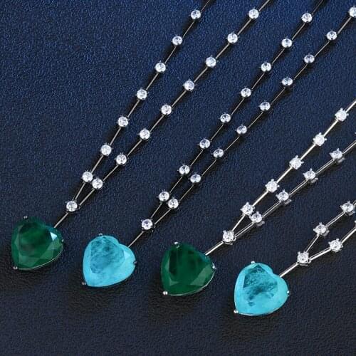 Lucky Sonny Brazil Fusion Necklace Luxury Paraiba Fusion Stone Heart Charm Pendant Necklace Fashion Semijoyas Collar N01