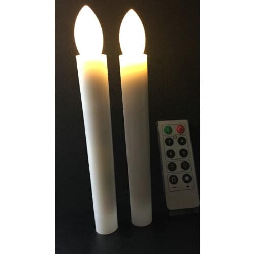 10Pcs Flameless Led Taper candle lamp 10key remote Controlled Timer candlestick Wedding Church Home Table deco 17.5cm-Warm white