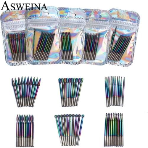 10pc Rainbow Diamond Milling Cutter Set Nail Drill Bits Manicure Cuticle Burr for Manicure Pedicure Electric Nails Accessories