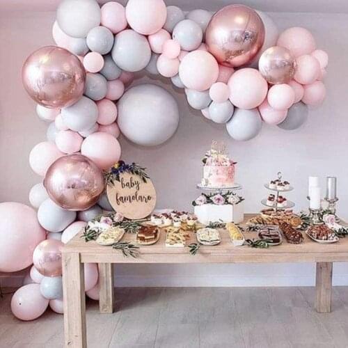 109pcs Macaron Pink Balloons DIY Arch Kit Gray Pink 4D Rose Gold Latex Balloon Birthday Baby Shower Wedding Party Decorations