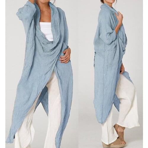 2021 Celmia Women Tops and Blouses Vintage Long Shirt Casual Cowl Neck Long Sleeve Loose Asymmetrical Blusas Femininas