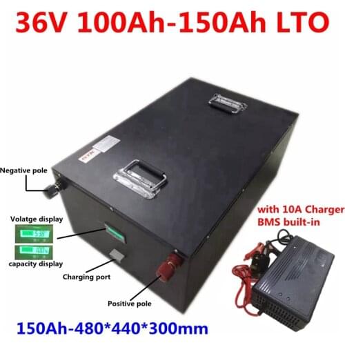 20000 cycles LTO 36V 150Ah 120Ah 100Ah Lithium titanate battery pack with BMS for fishing boat solar system caravans+10A Charger