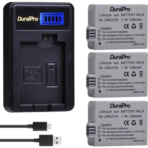 3Pc LP-E5 LPE5 LP E5 Rechargeable Battery + LCD USB Charger For Canon 500D,450D,1000D, EOS Rebel T1i, XS, XSi,Kiss X3, X2 Camera