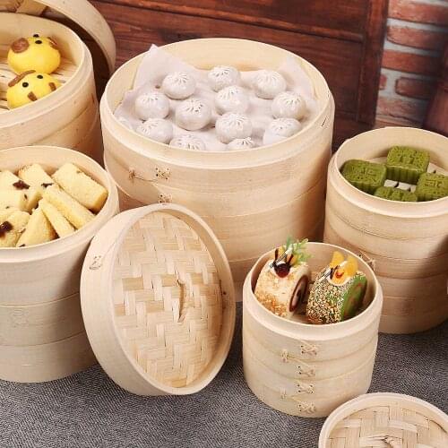 Bamboo Steamer Cooker Steam Basket With Cover Set Cooking Kitchen Tools For Fish Vegetable Rice Egg Snack Dumpling Dim Sum