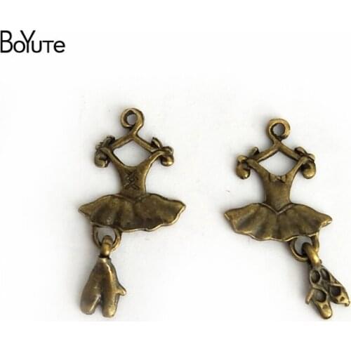 BoYuTe (50 Pieces /lot) 26*13MM Antique Bronze Plated Zinc Alloy Shoes Dress Ballerina Skirt Charms Pendants for Jewelry Making