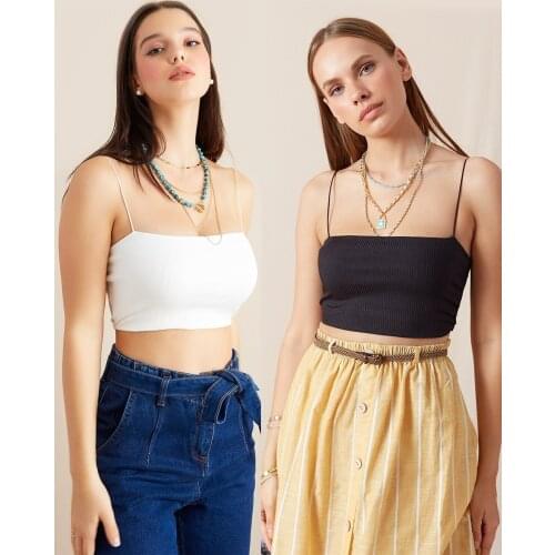 Bustier Rope Strap Ribbed (Black and White) 2 pack