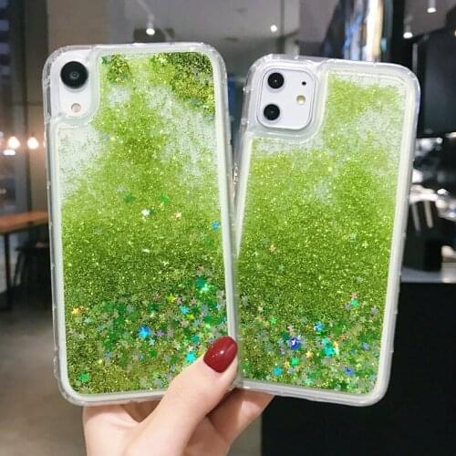 Gimfun Summer Green Stars Clear Liquid Phone Case for Iphone 6 6s 7 8 Plus X XS XR 11 Pro Max Glitter Quicksand Soft Tpu Cover