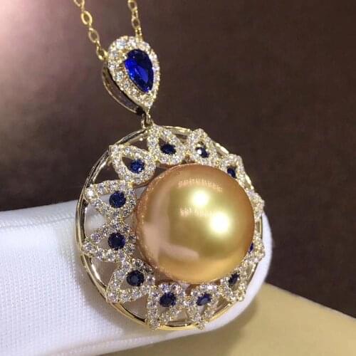 D207 Fine Jewelry 18K Yellow Gold Natural Ocean Golden Pearl 12-13mm Pendant Necklaces for Women FIne Pearls Pendants