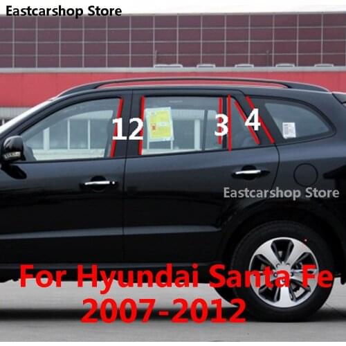 For Hyundai Santa Fe CM 2012 2011 2010 Car Door Central Window Middle Column Trim Decoration Strip PC B C Pillar 2009 2008 2007