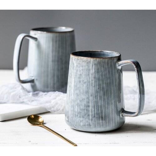 Creative Ceramic Mugs Japanese style Large Capacity Home Simplicity Stripe Vintage Mug Personalized Caneca Coffee Cup DG50M