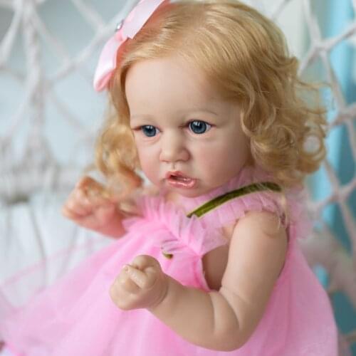 NPK 55CM Saskia Reborn Popular Baby Doll Bebe Doll Lifelike Soft Touch Rooted Long hair Collectible Handmade Baby