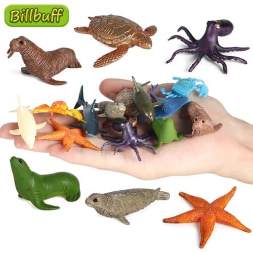12pcs Simulation Marine Animals Model Crab Shark Lobster Octopus Seal Dolphin Acition Figures Educational toys for children Gift