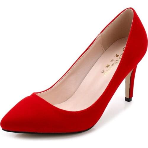 Flock Pointed Toe Women Pumps Thin Heel Slip On Comfortable Office Lady Pumps 2021 Spring Summer New Fashion Shoes DB0013