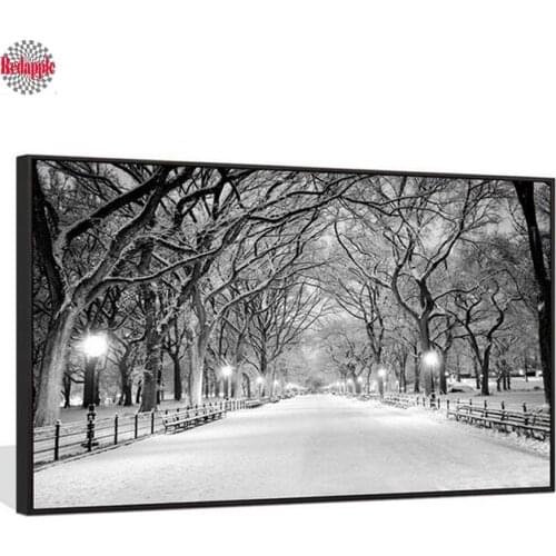 Newest 5D Diy Diamond Painting New York City Central Park Snow Landscape Full square round Rhinestone decoration black white art
