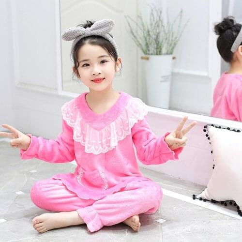 Girls & Boys Autumn Winter Clothes Flannel Pyjamas Children Pijamas Kids Pajamas Sleepwear Coral Fleece Nightwear Set Homewear