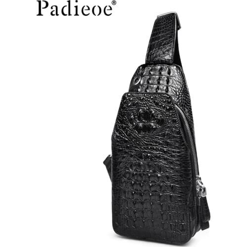 Padieoe men sling bag chest bag shoulder crossbody bags satchel genuine leather bag fashion Crocodile skin