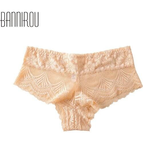 BANNIROU Sexy Lace Woman Panties Hot Sale Underwear Women Breathable Hollow Transparent Female Panties Brand Quality 1 Pcs M-XL