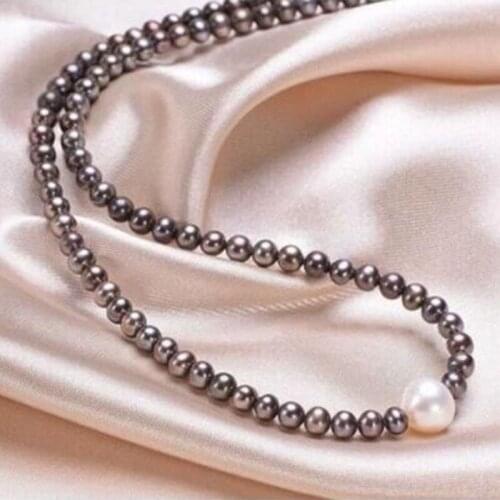 Stunning strand 7-12mm tahitian round black white pearl necklace 18"14k/20