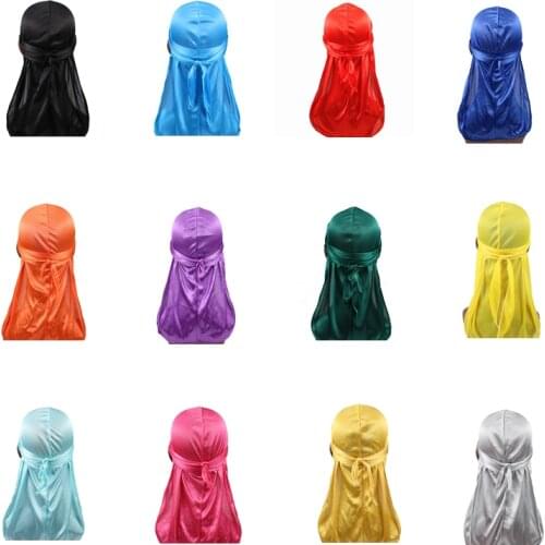 Unisex Women Men Silk Durag Turban Hat Wigs Biker Headwear Headband Hair Accessories Long Tail Straps Bandanas Silky Durags