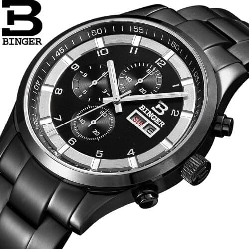 Switzerland Mens watch luxury brand Wristwatches BINGER Quartz Genuine Leather Strap Sapphire Mirror Waterproof Clock BG-0403-4