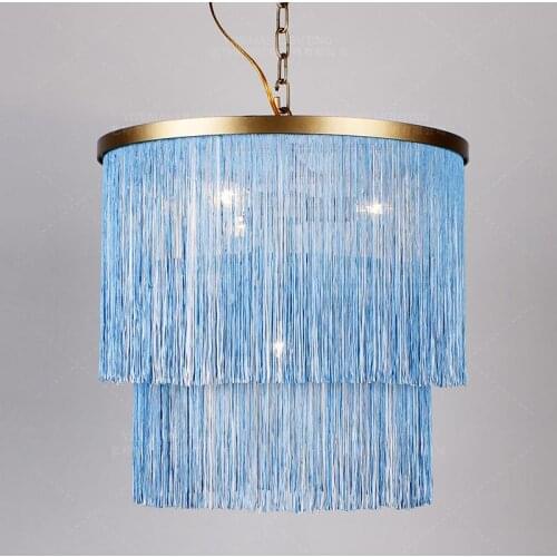 Modern Blue fringe chandelier lighting cotton thread suspension hanging light bohemia loft chandelier girls kids pricess room