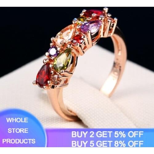 YANHUI Stylish Female Rings Rose Gold Color Pear-Shaped Cubic Zirconia Fashion Rings For Women Girls Nice Gift For Birthday R211