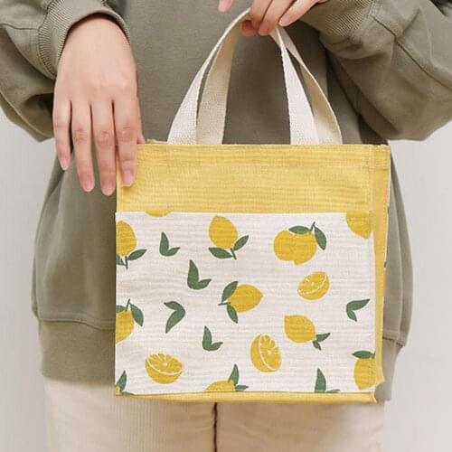 Tote Bag Fruit Pattern Widened Handle Cotton Flax Travel Luggage Shopping Bags for Outdoor Portable Casual Beautiful Work Handba