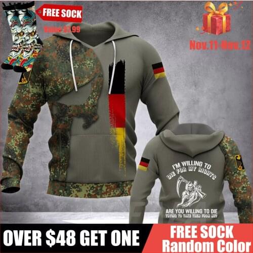 German Army Soldier Skull Flag 3D Printed Hoodie Man Female Zipper Pullover Sweatshirt Hooded Jersey Streetwear Tracksuits
