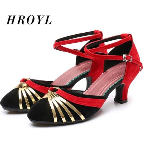 HROYL Hot-selling Modern Latin Dance Shoes for dancing Women Latin Tango Ballroom PU+Satin +Rubber sole dance women shoes Heeled