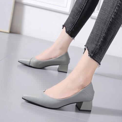 5CM Med Heel Shoes Women Elegance Stiletto Heels Pointed Toe Slip On Party Work Daily Pumps Shallow Mouth Leather Shoes AC639