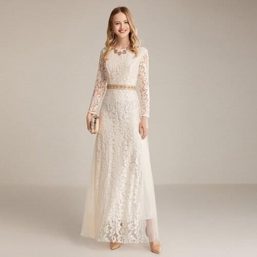 Water-soluble Embroidered Lace Slim Long-sleeved Dress Women Dress Skirt Slim Long Skirt Muslim Womens Banquet Dress