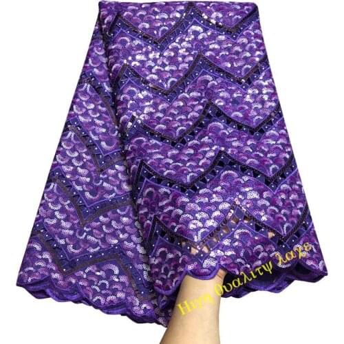 High quality African lace fabric for wedding 2017 Polyester Purple Sequins Organza African French lace fabric HY56U4