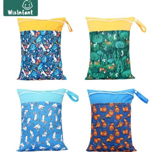 W izInfant Wet Dry Bag With Two Zippered For Baby Diapers Nappies Waterproof Reusable 30*38cm Nappy Bag